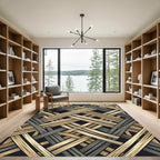 Interlocking Gold and Charcoal Geometric Lines Rug