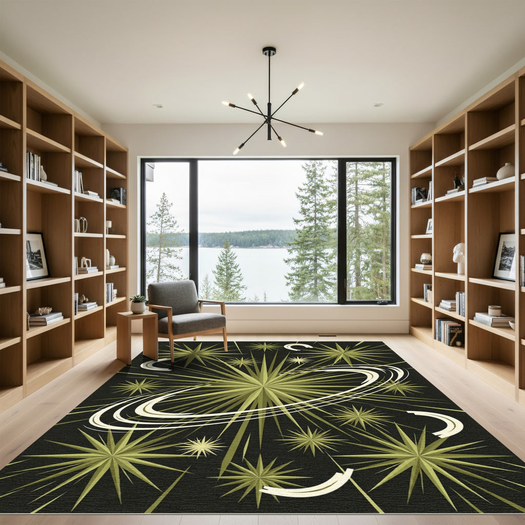 Celestial Olive Starburst Cosmic Ring Rug