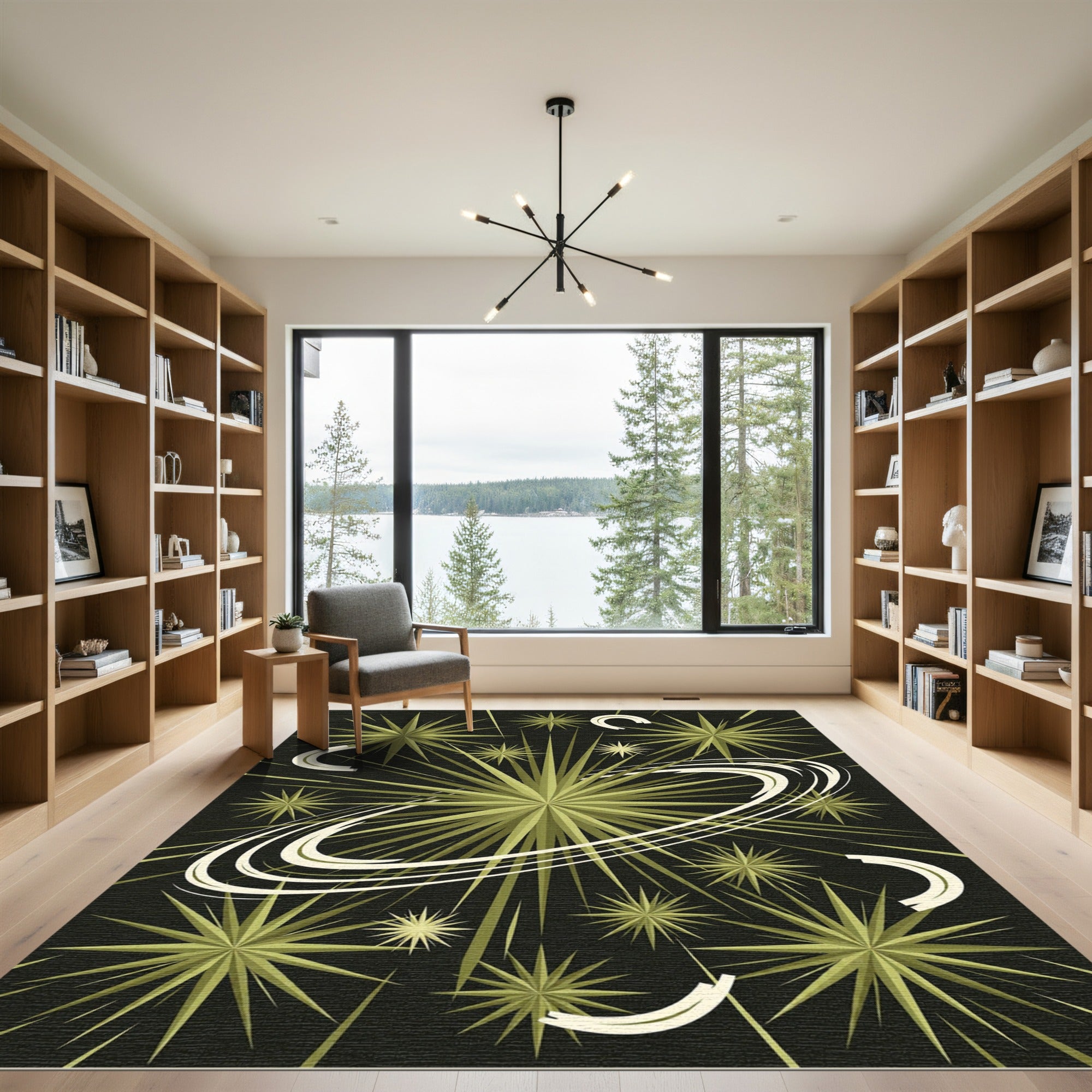Celestial Olive Starburst Cosmic Ring Rug