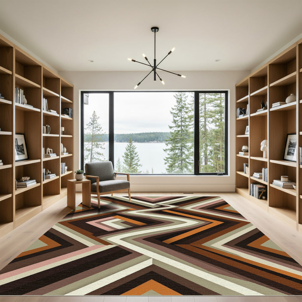 Retro Earthy Zigzag Chevron Stripe Rug