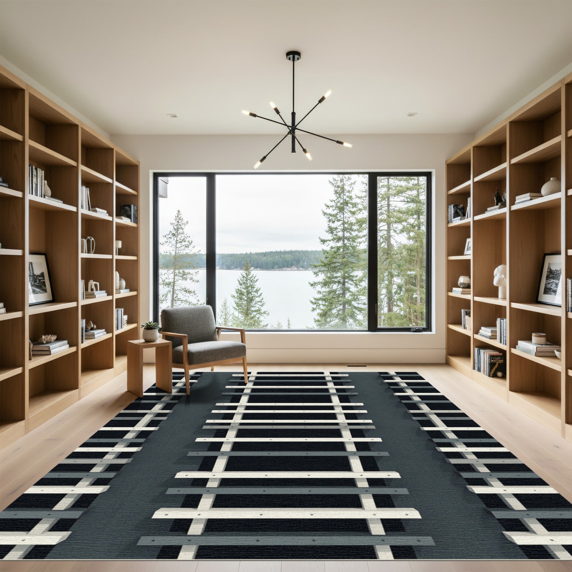 Industrial Gray White Linear Ladder Rug