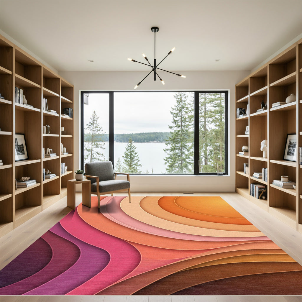 Abstract Sunset Gradient Curving Layers Rug