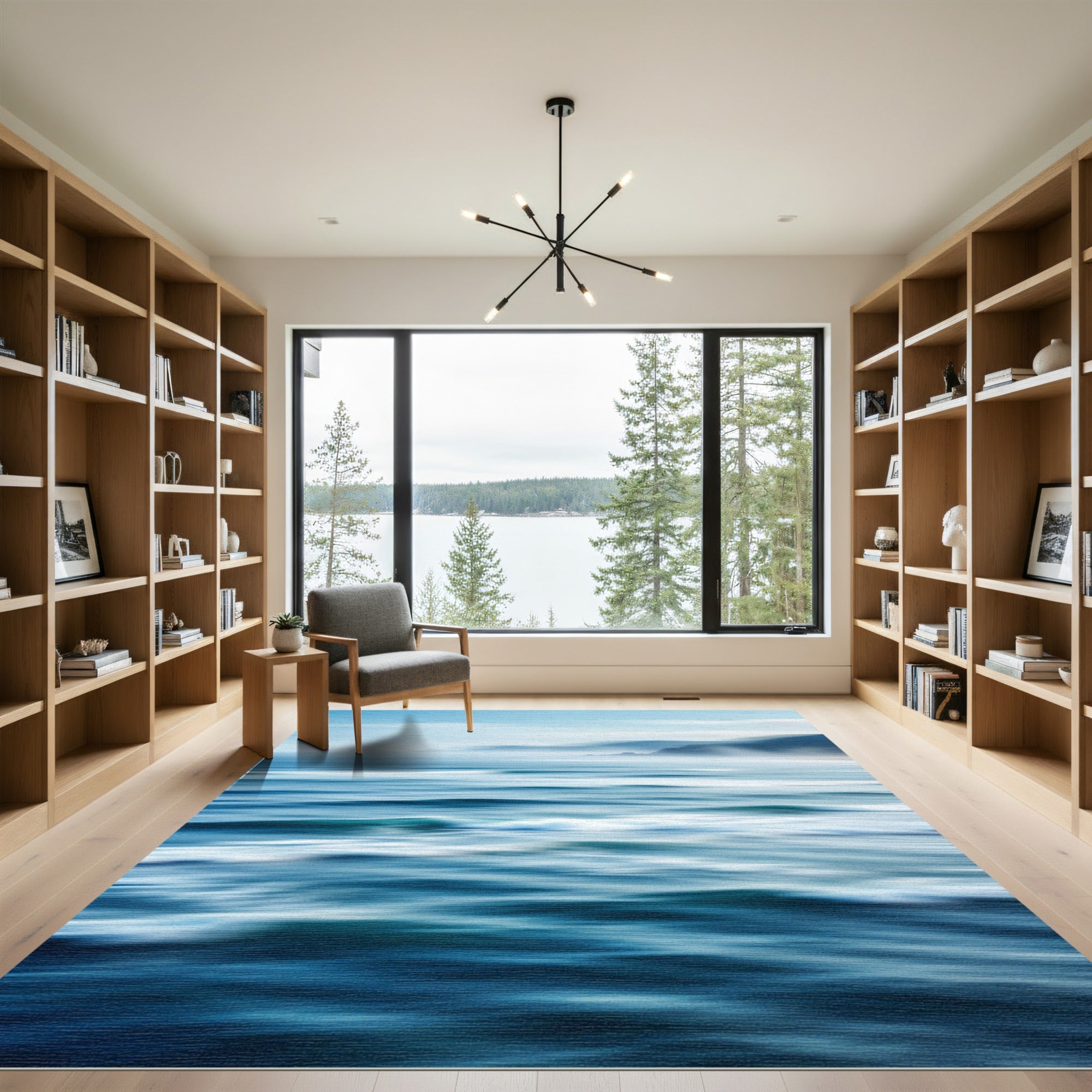 Deep Blue Ocean Waves Abstract Blur Rug