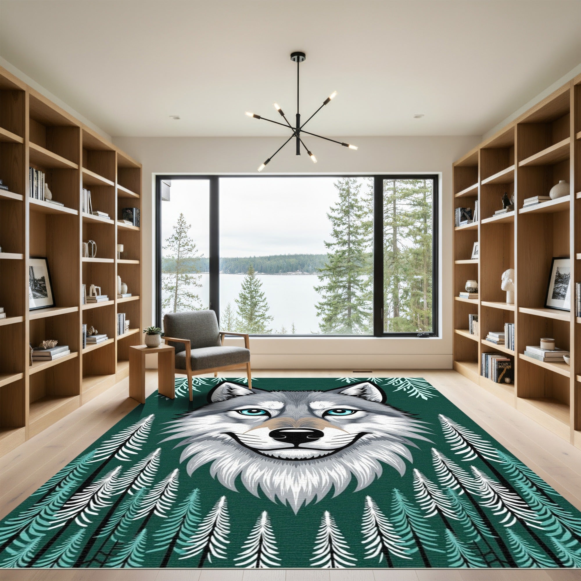 Gray Wolf Forest Scene Rug