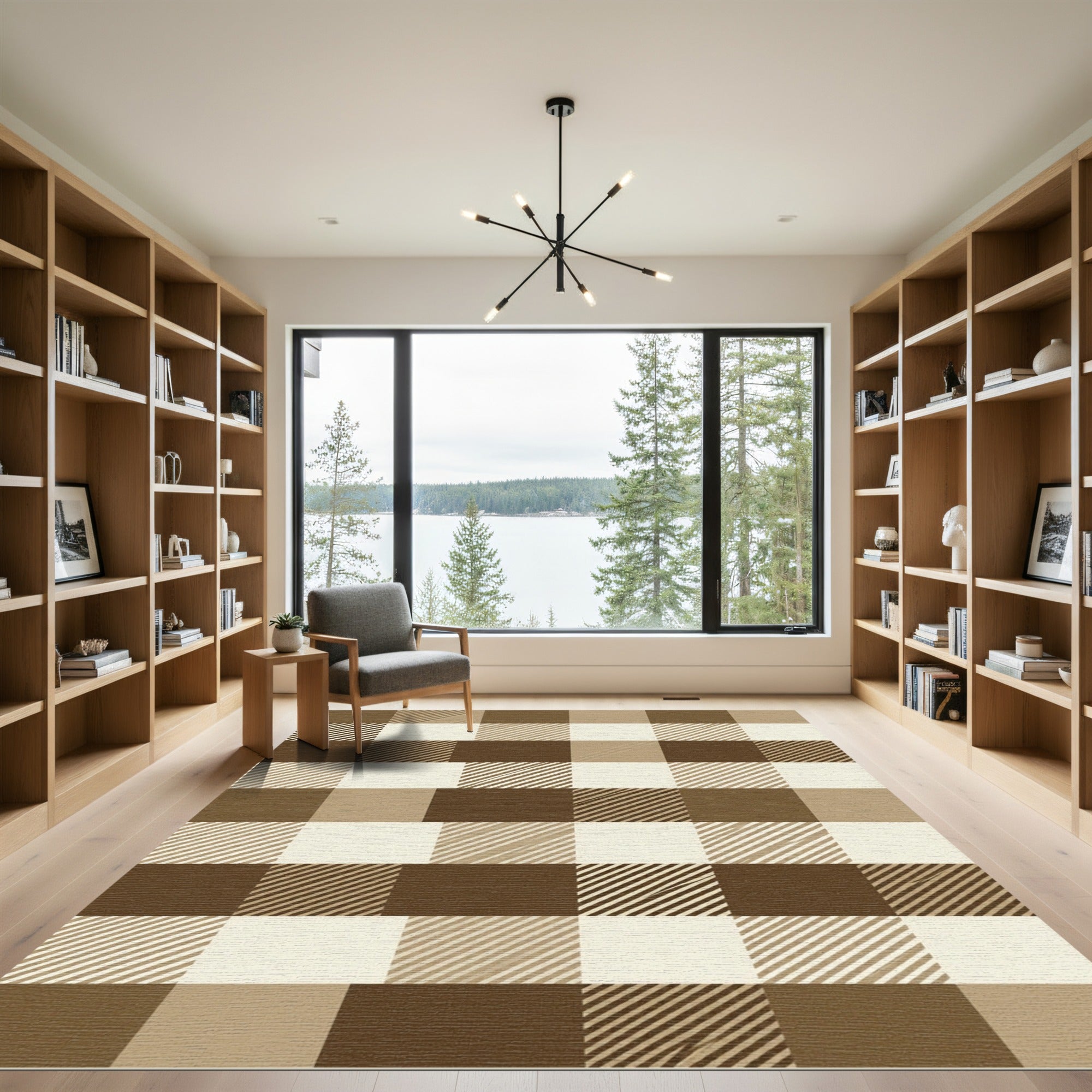 Classic Earthy Brown Plaid Checkered Rug