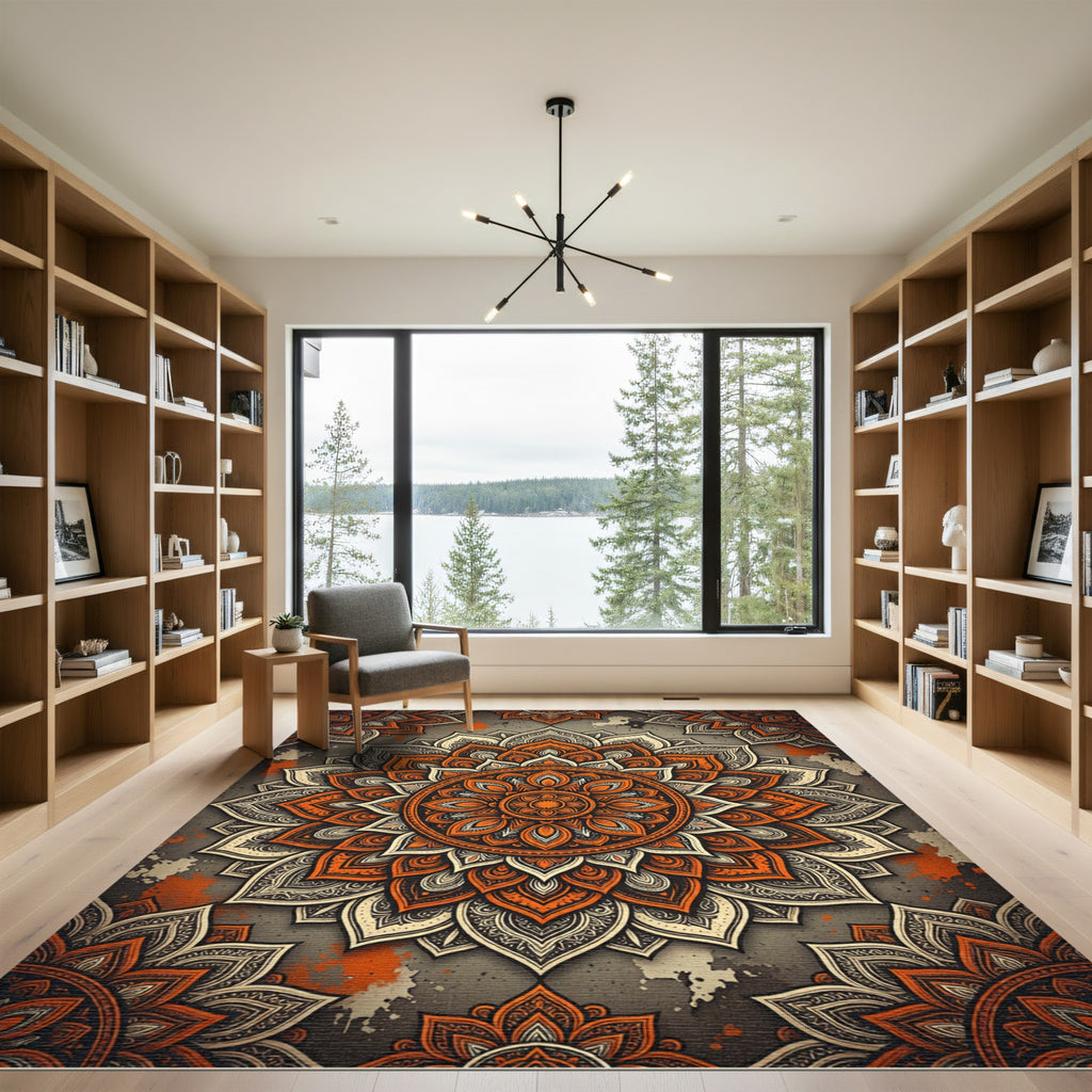 Burnt Orange Mandala Floral Medallion Rug