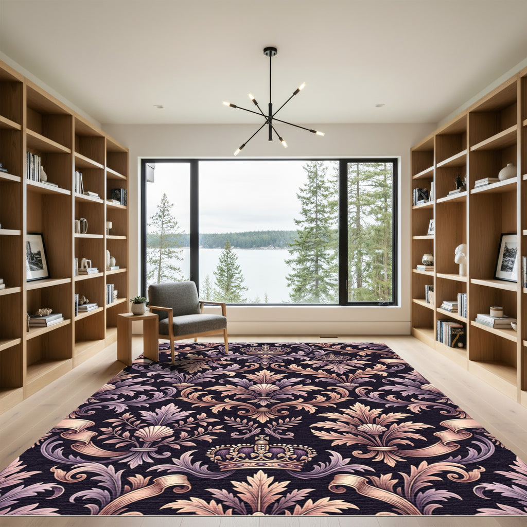 Regal Damask Crown Scrollwork Harmony Rug