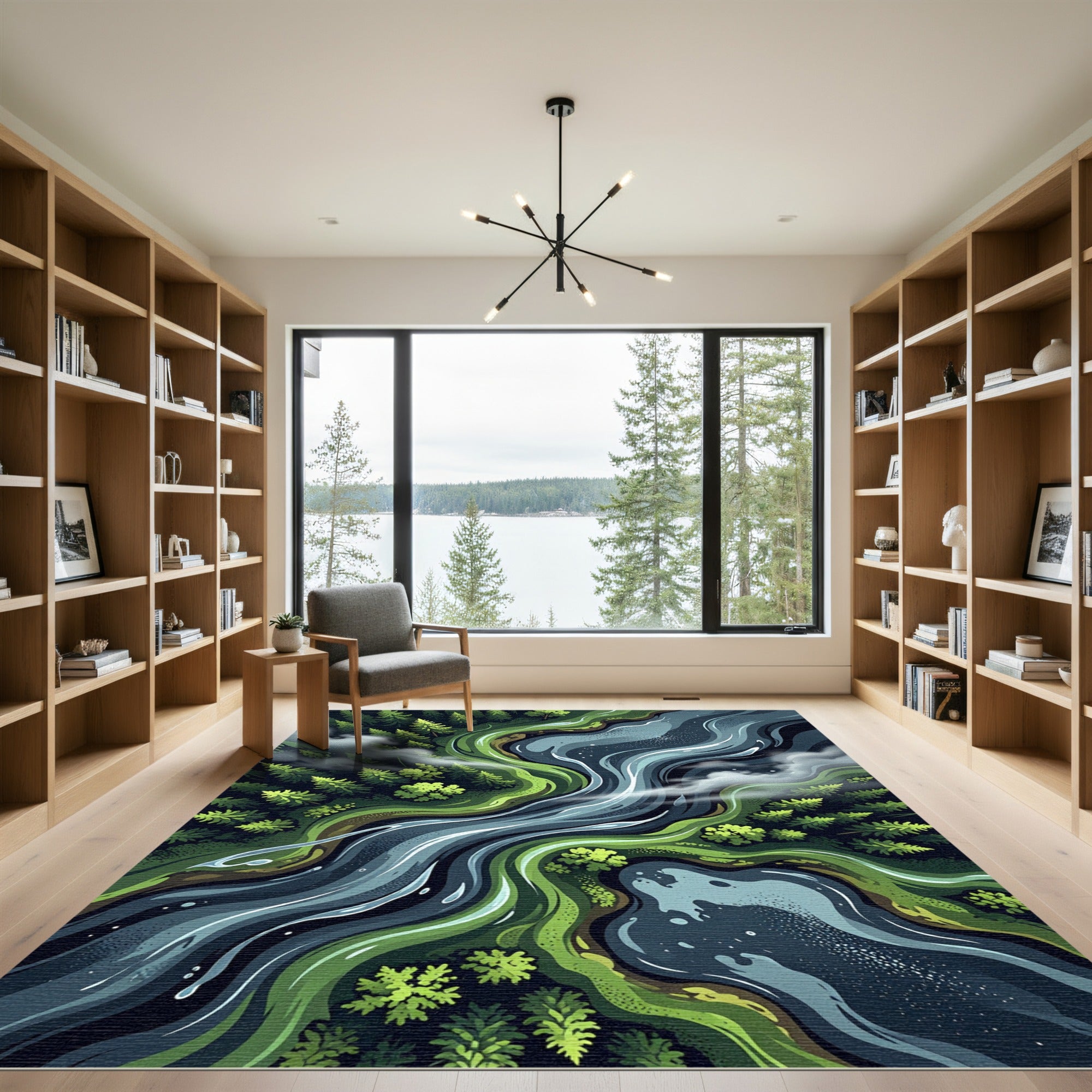 Serene River Forest Aerial Landscape Rug