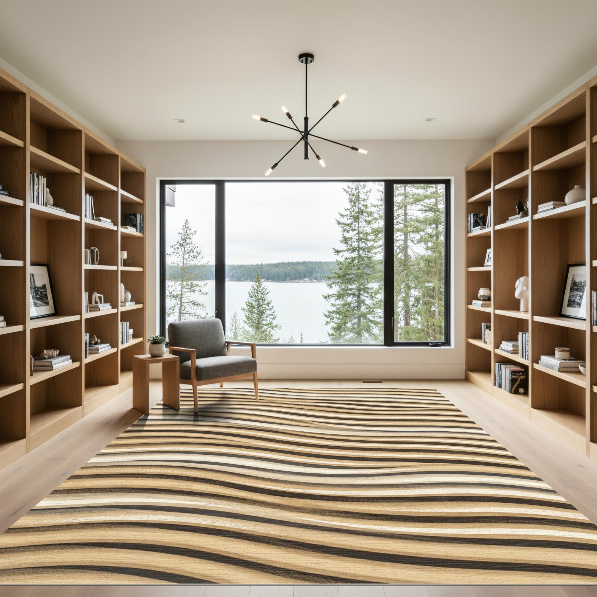 Earthy Neutral Wavy Layered Ribbed Rug