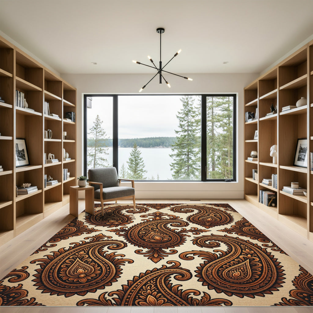 Rich Gold Paisley Floral Swirl Rug