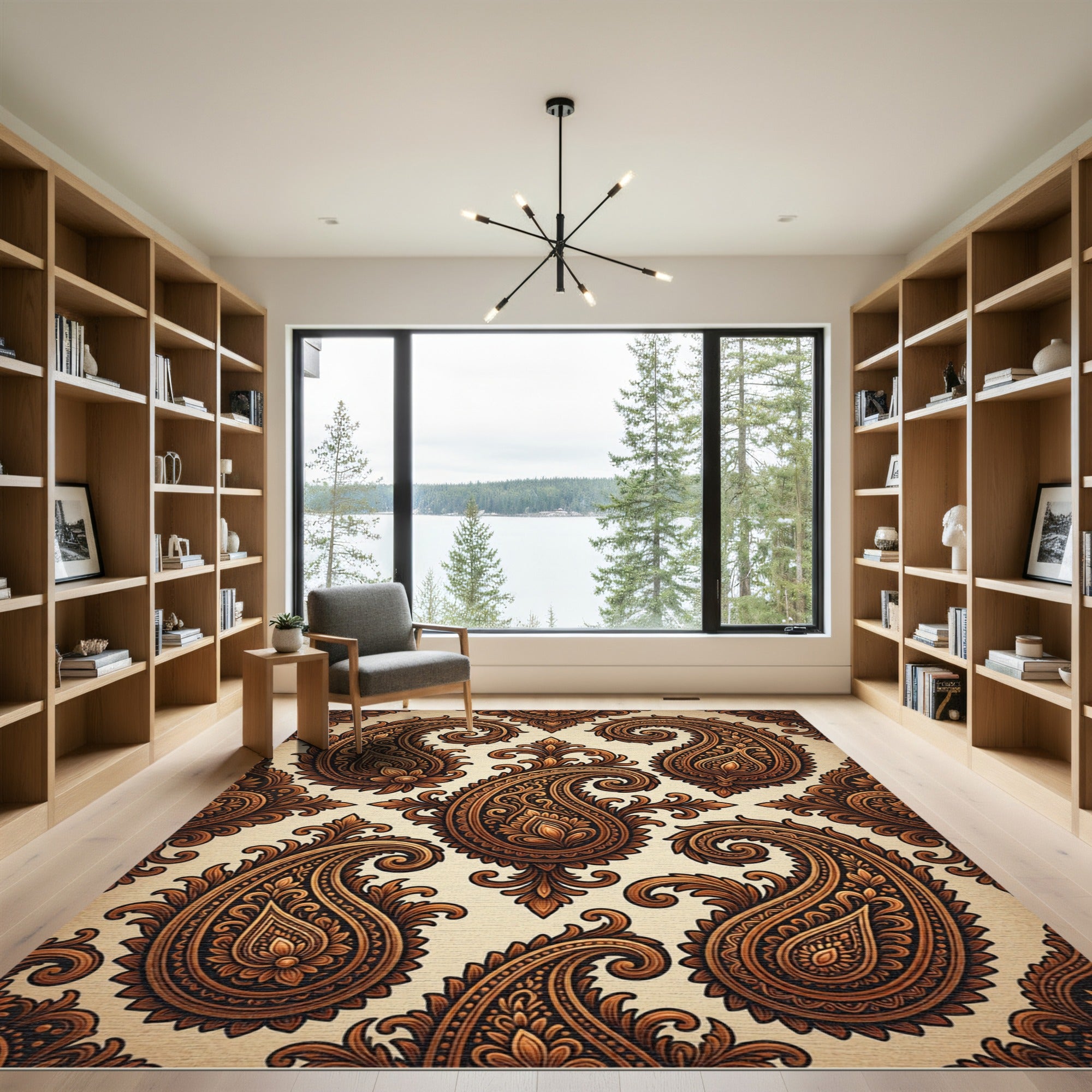 Rich Gold Paisley Floral Swirl Rug