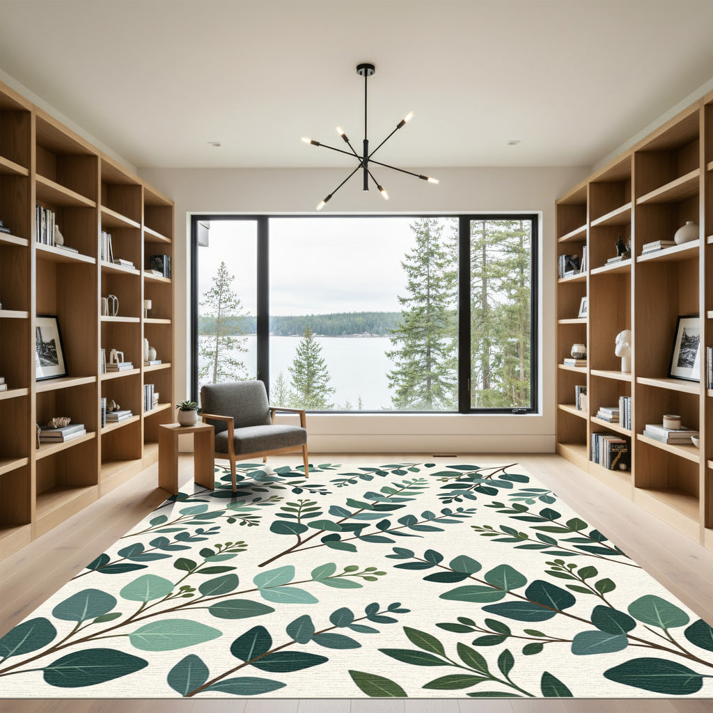 Lush Green Eucalyptus Botanical Foliage Rug