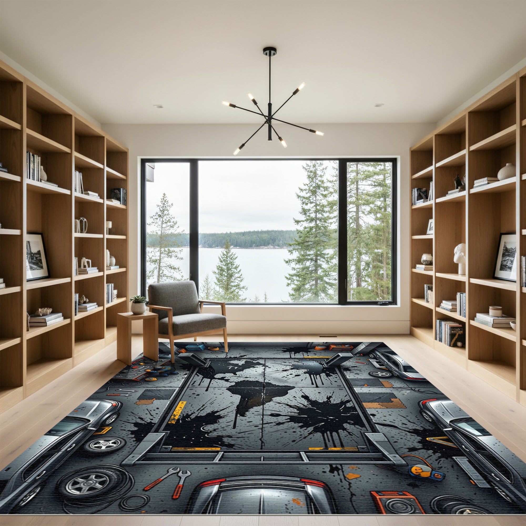 Gritty Garage Oil Spill splatter Rug