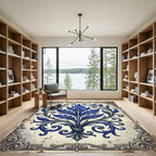 Royal Blue Acanthus Leaf Scrollwork Rug