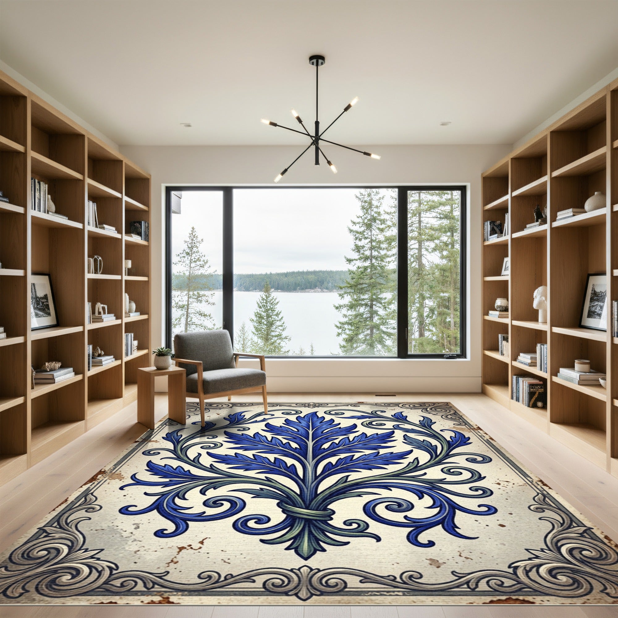 Royal Blue Acanthus Leaf Scrollwork Rug