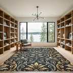 Ornate Silver and Gold Acanthus Scroll Rug