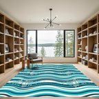 Abstract Turquoise Wave Sound Bar Rug