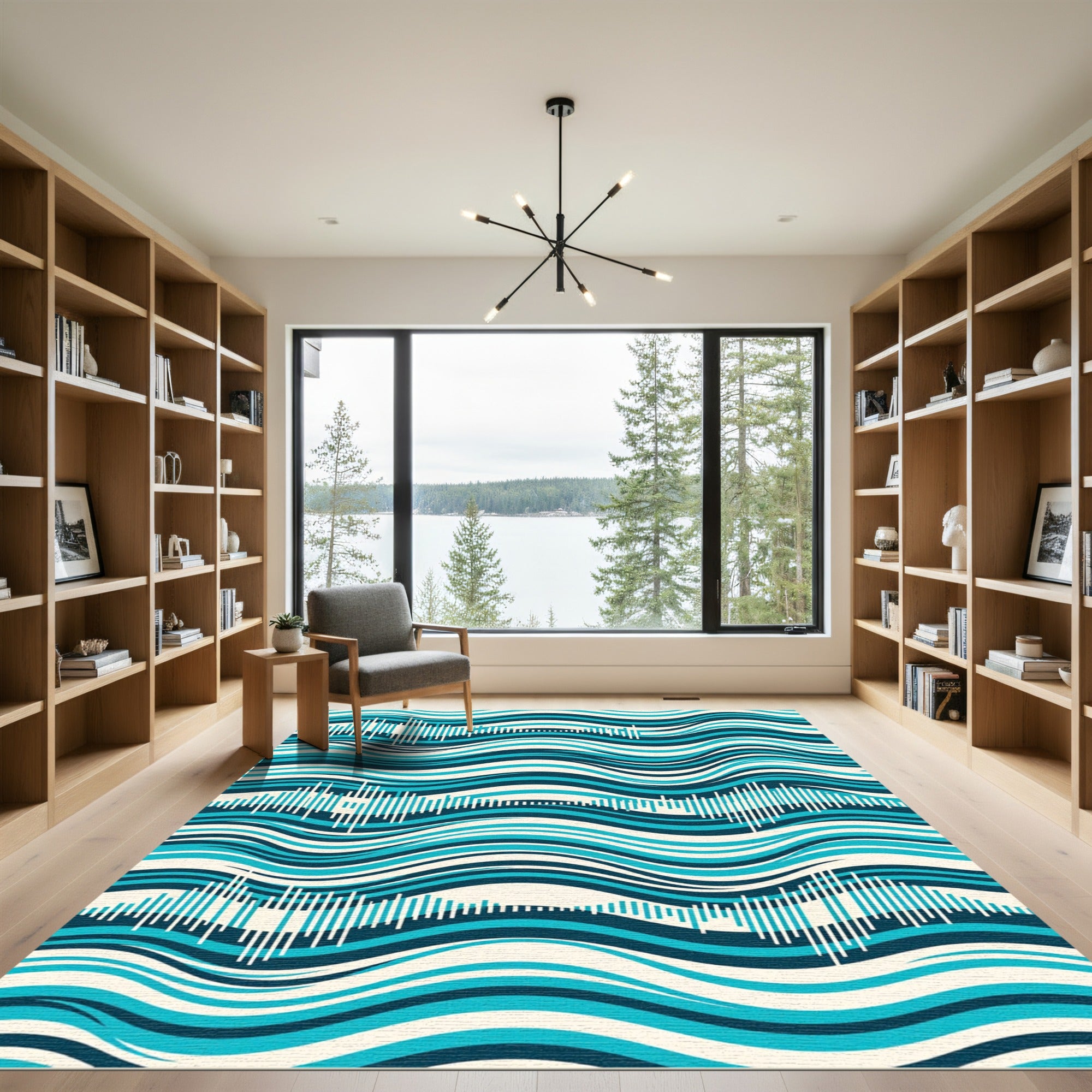 Abstract Turquoise Wave Sound Bar Rug