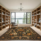 Golden Orange Floral Medallion Dark Rug