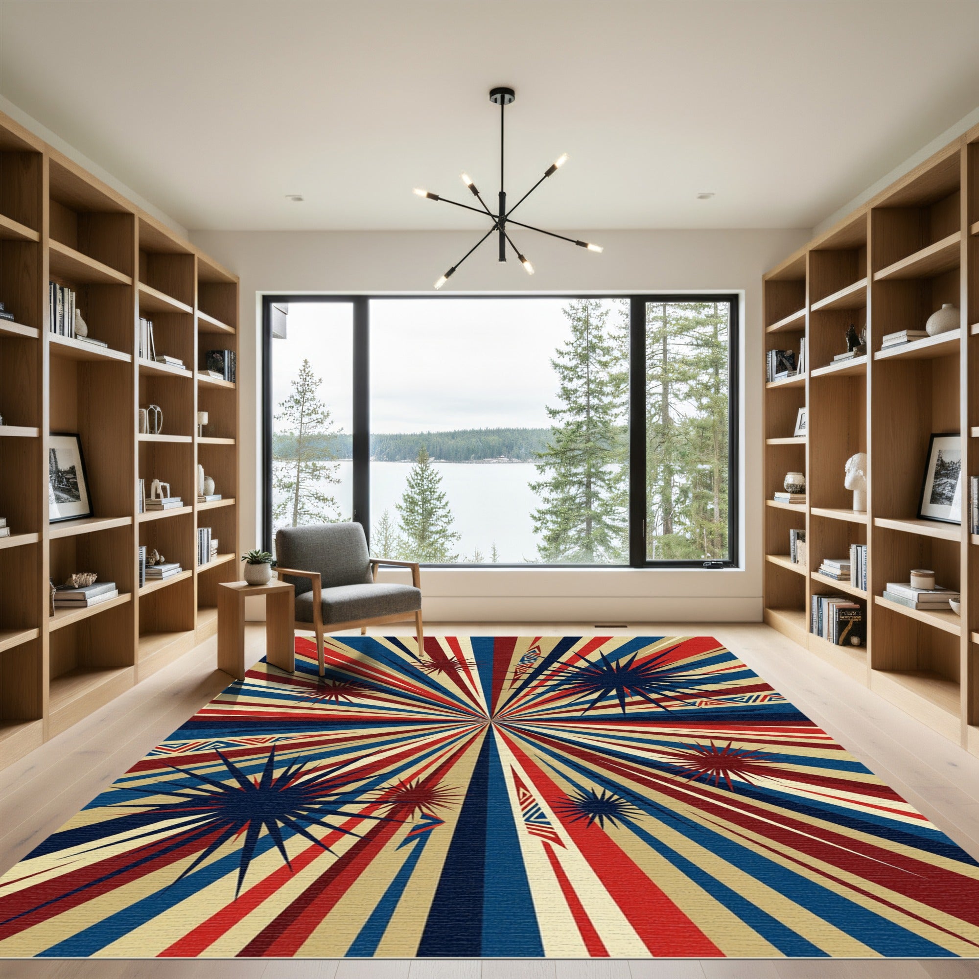 Radiant Starburst Geometric Patriotic Ray Rug