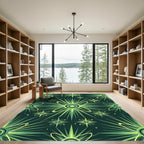 Green Atomic Starburst Radiating Orbits Rug