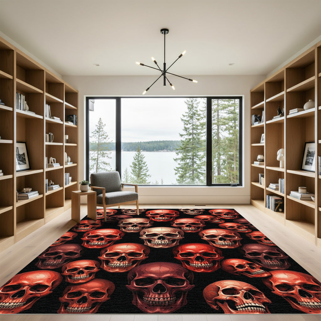 Crimson Skull Gothic Halloween Art Rug