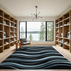 Dark Gray Wavy Stripe Abstract Rug