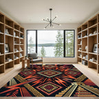 Geometric Crimson Gold Mayan Lightning Art Rug