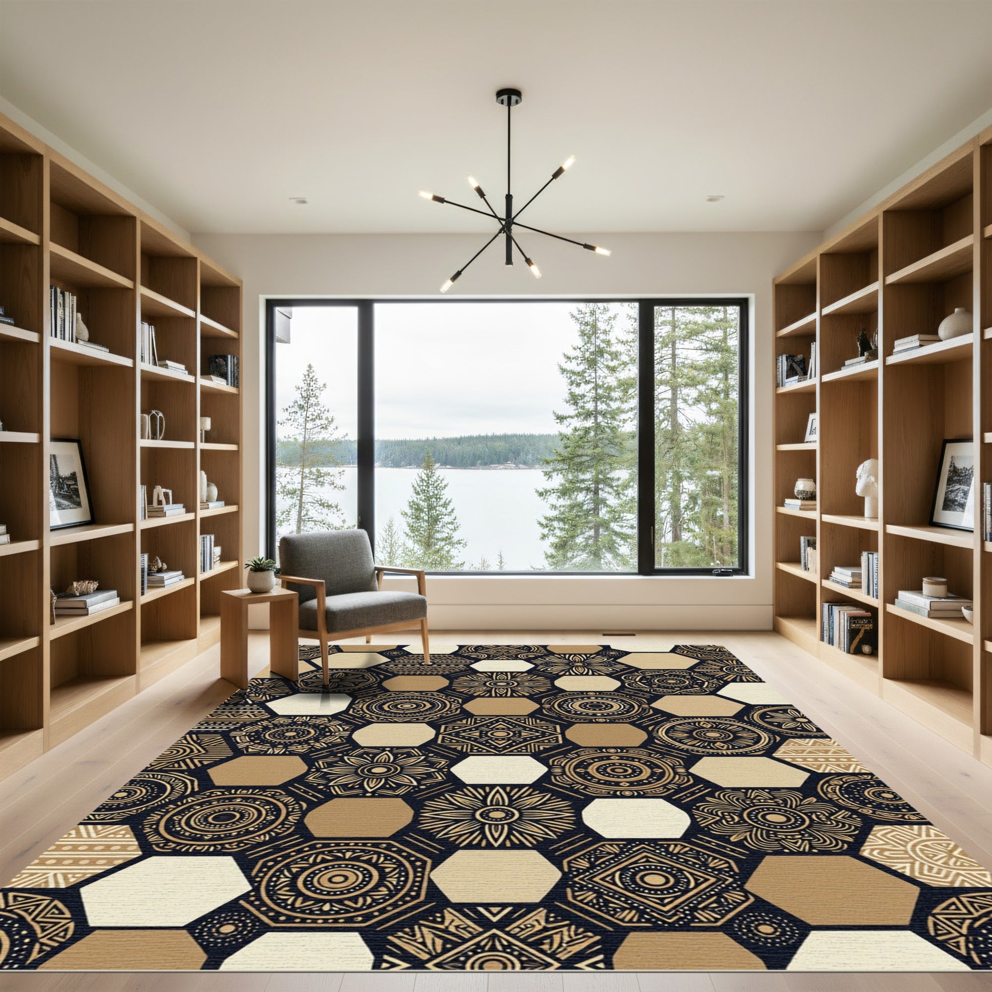 Golden Rustic Hexagon Medallion Rug