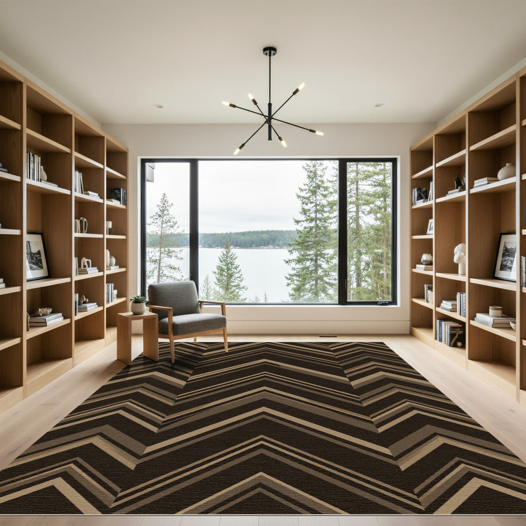 Sophisticated Brown Chevron Geometric Zigzag Rug