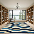 Modern Navy and Beige Wavy Accent Rug