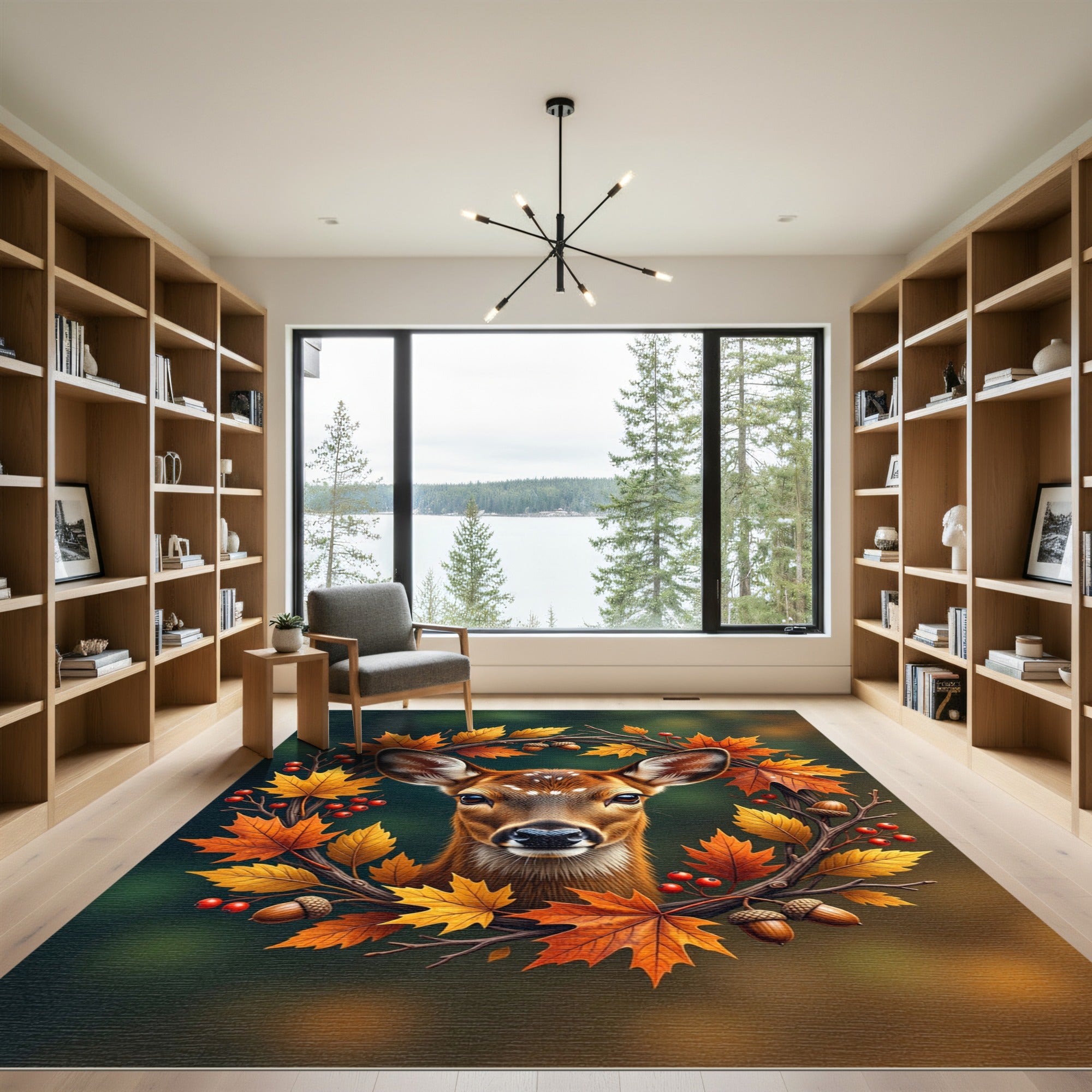 Autumn Deer Wreath with Golden Leaves Rug