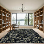 Antique Black Floral Vine Swirl Rug