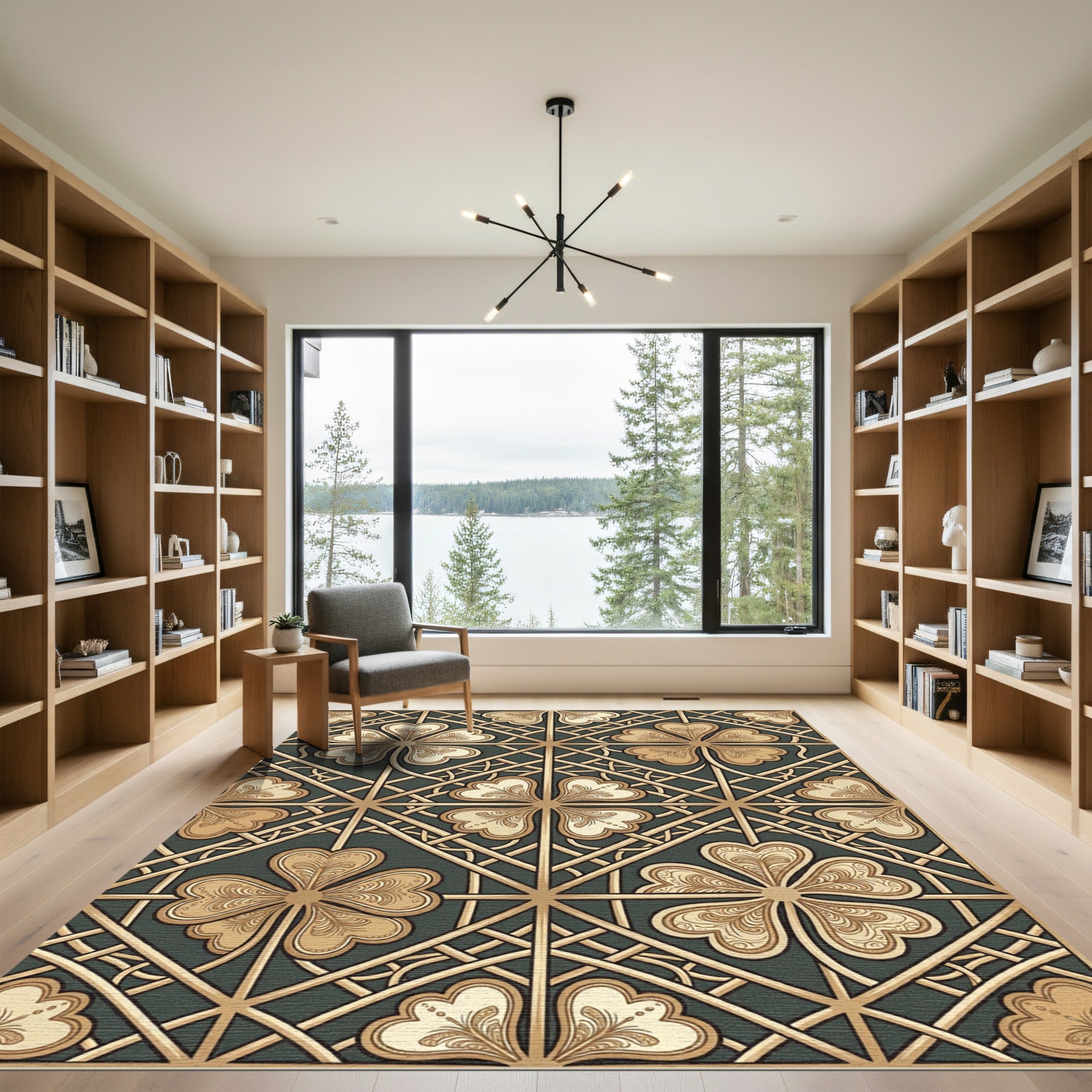 Art Deco Gold Clover Lattice Rug