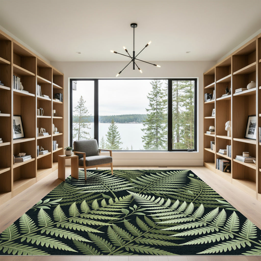 Green Fern Fronds Backdrop Rug