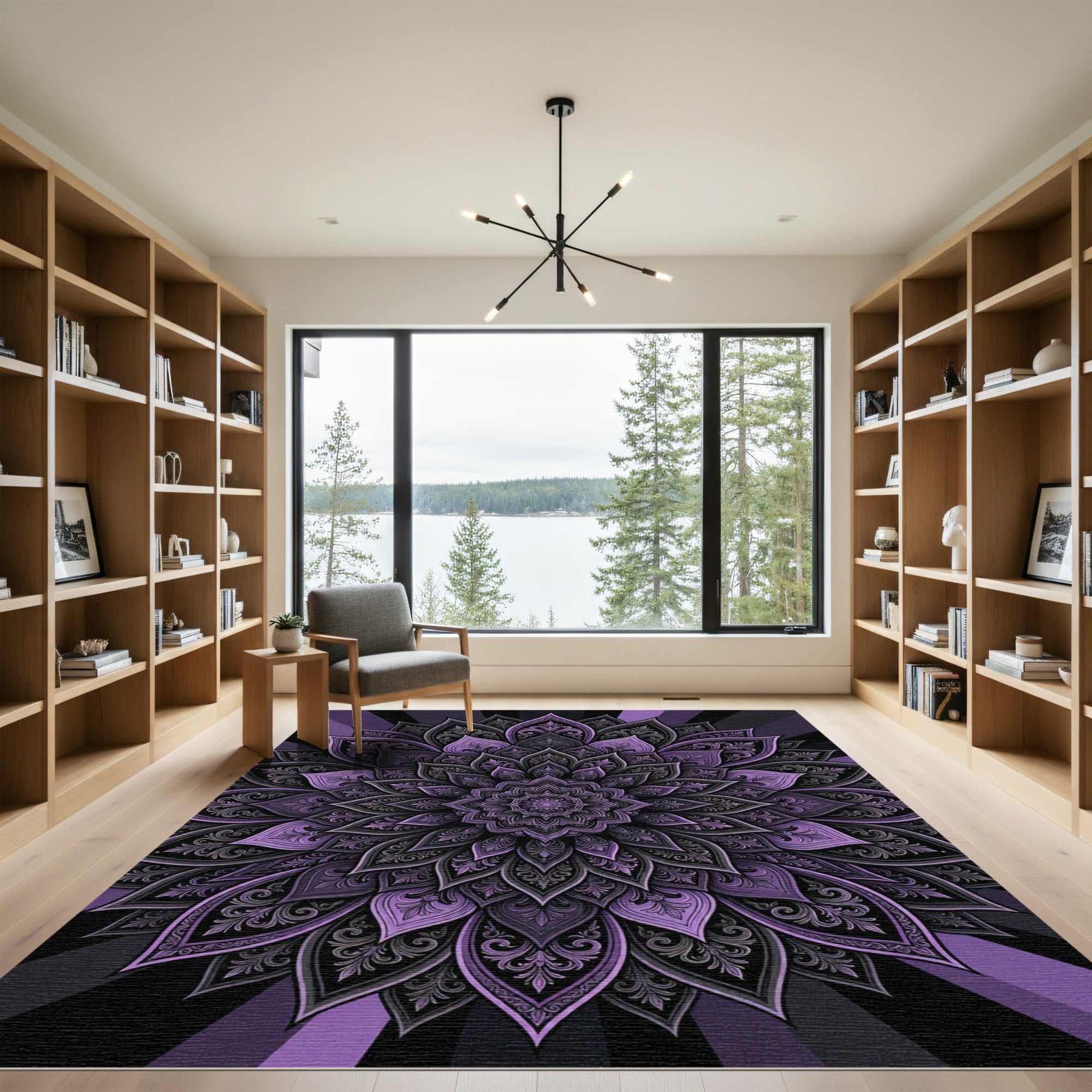 Intricate Amethyst Floral Mandala Hexagon Rug