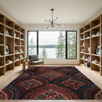 Ornate Crimson Damask Arched Medallion Rug