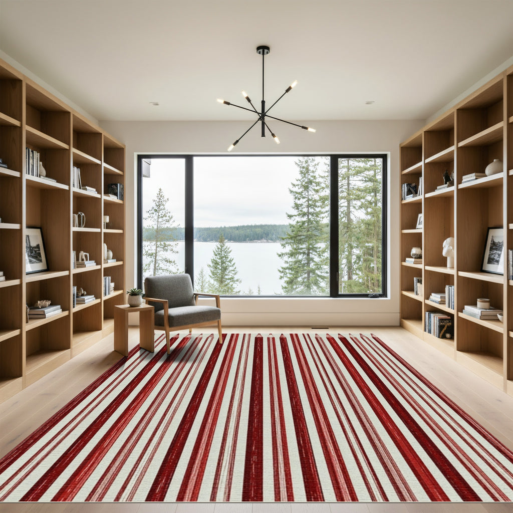 Crimson Vertical Pencils Ribbed Rug