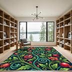 Red Pomegranate Vine Swirl Rug
