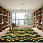 Abstract Golden Yellow and Sage Wave Rug