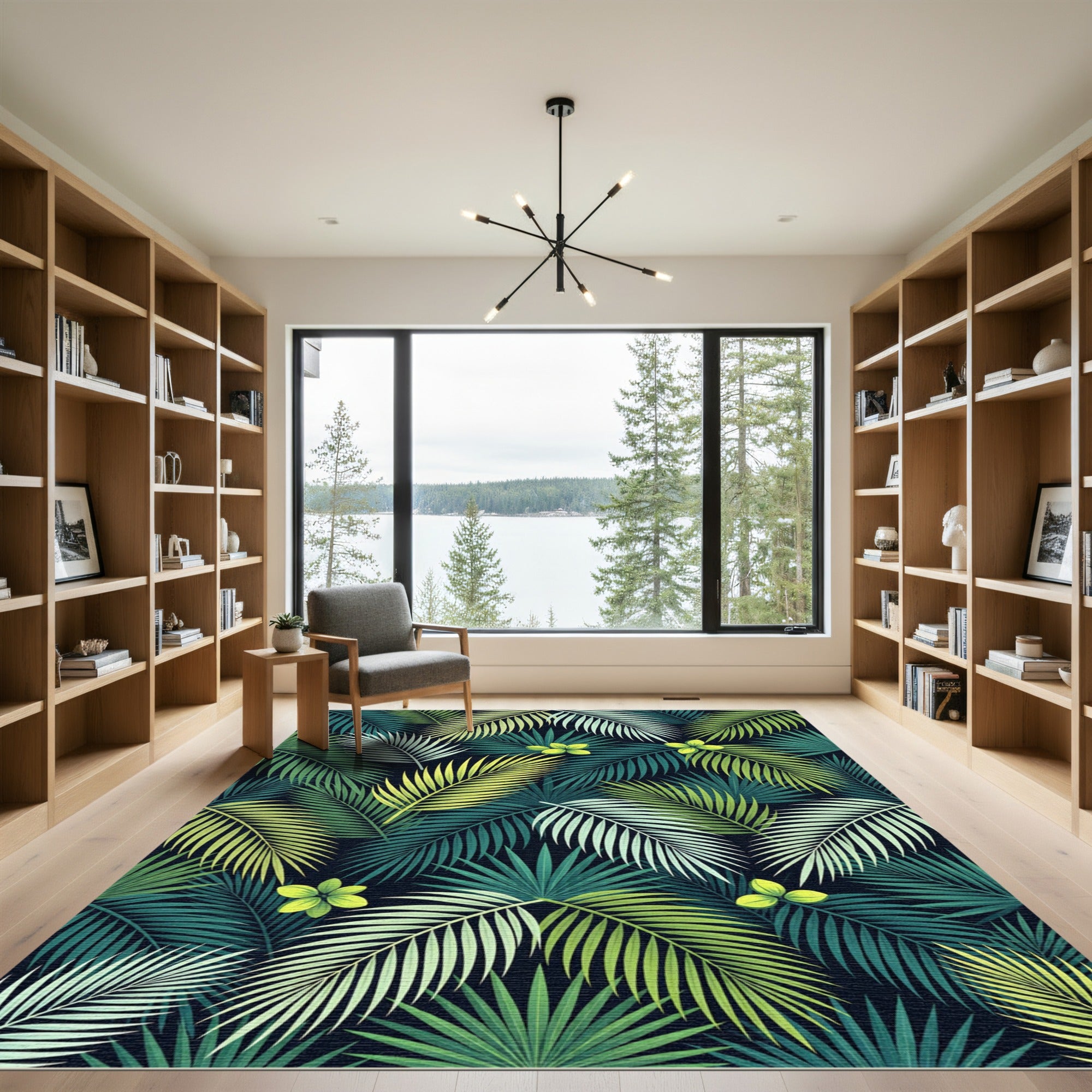 Tropical Palm Leaves Floral Collage Rug