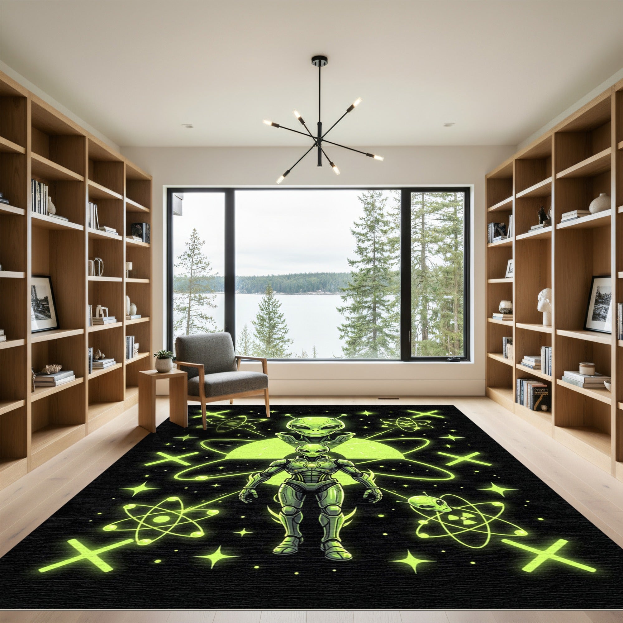 Neon Alien Radioactive Atomic Science Artwork Rug