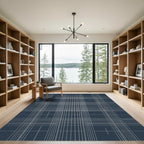Navy White Grid Square Rug