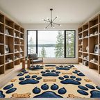 Playful Blue Paw and Bone Illustration Rug