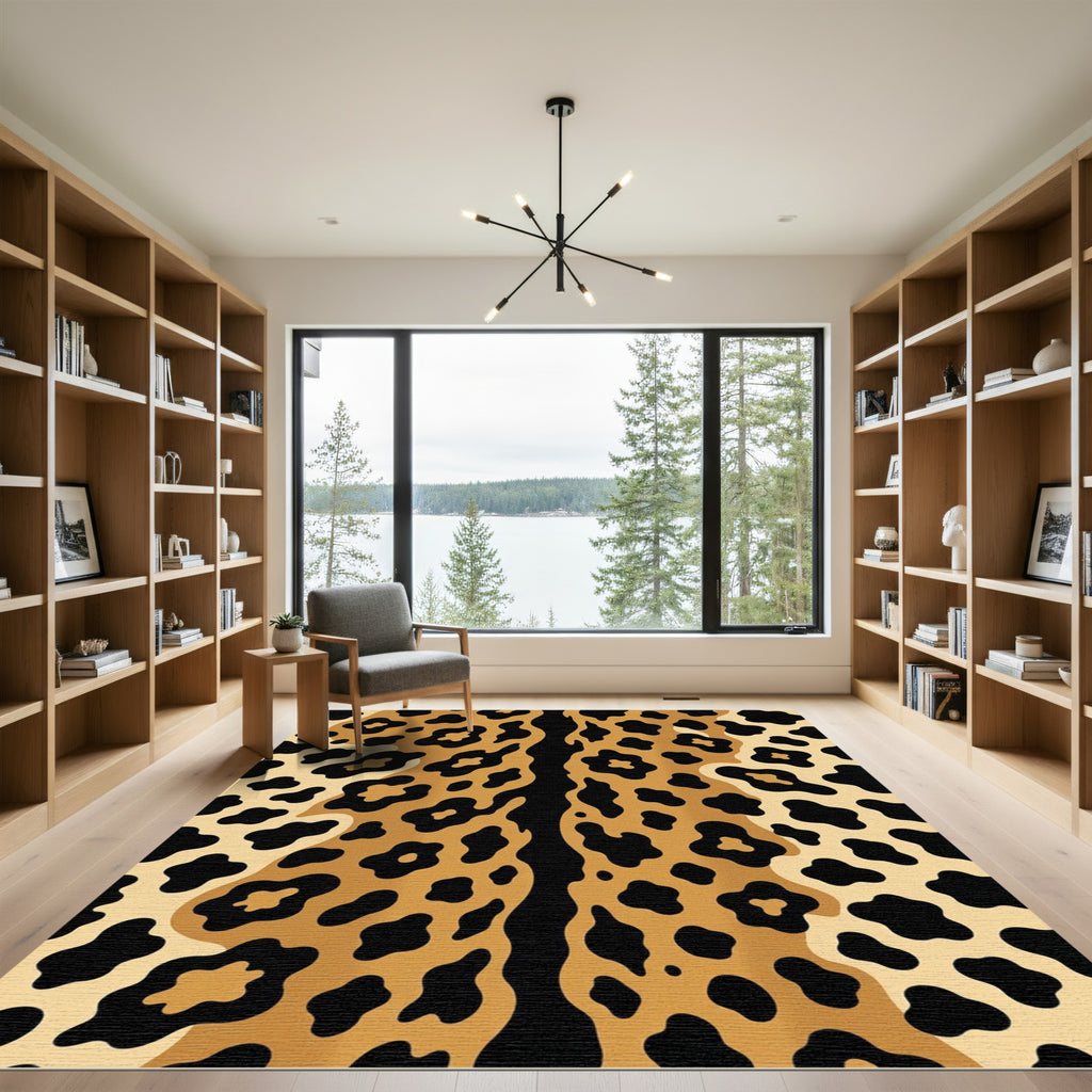 Golden Black Leopard Spots Rug