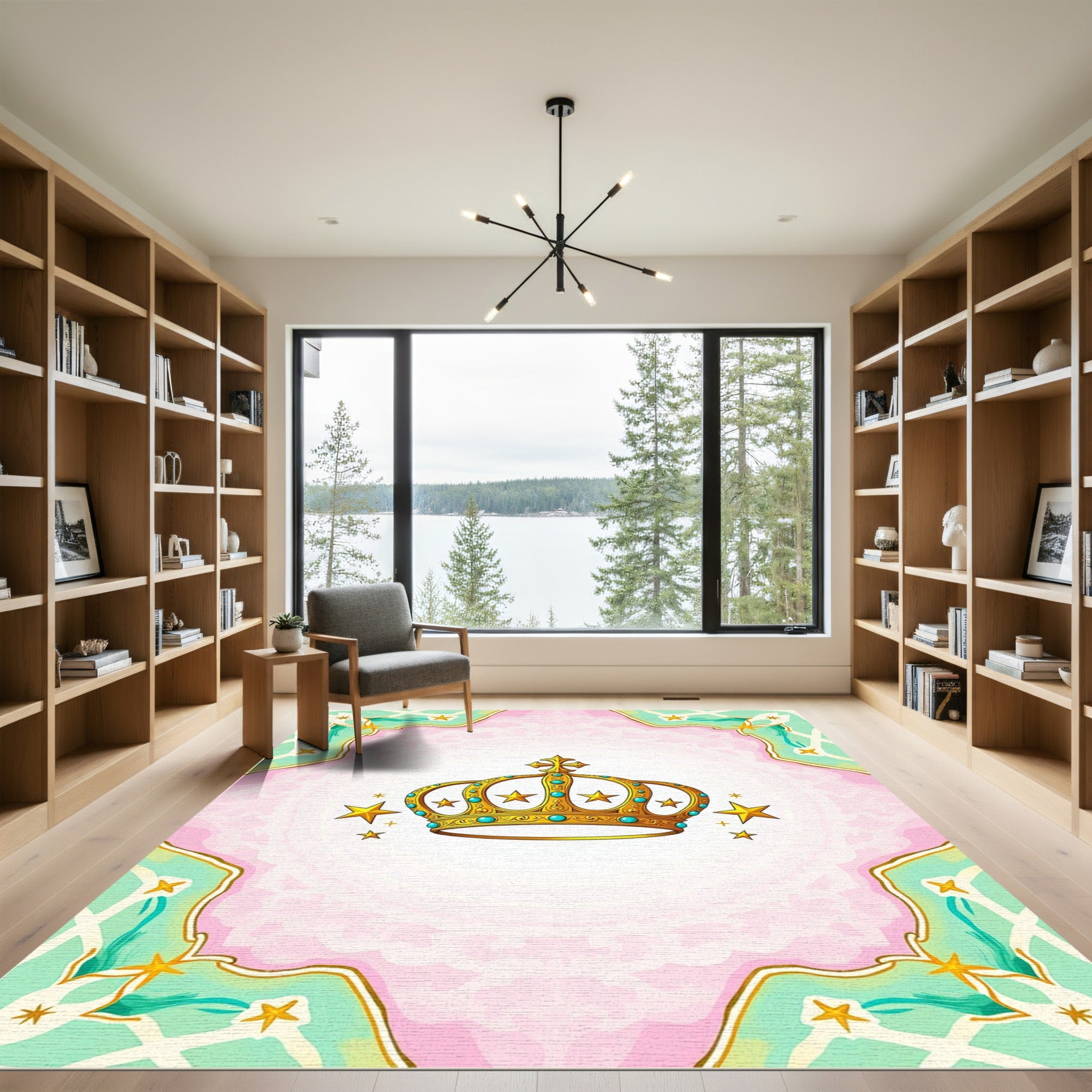 Golden Crown Starburst Mint Border Rug