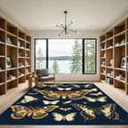 Whimsical Midnight Butterfly Entomology Illustration Rug