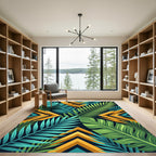 Tropical Palm Leaf Geometric Gold Art Rug