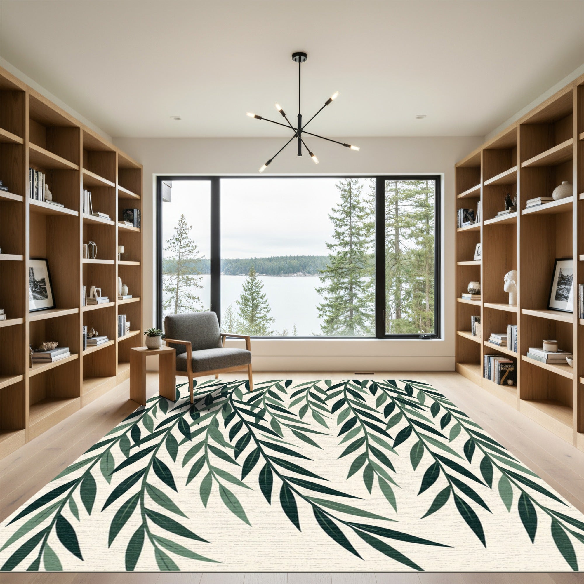 Lush Forest Green Willow Branch Rug