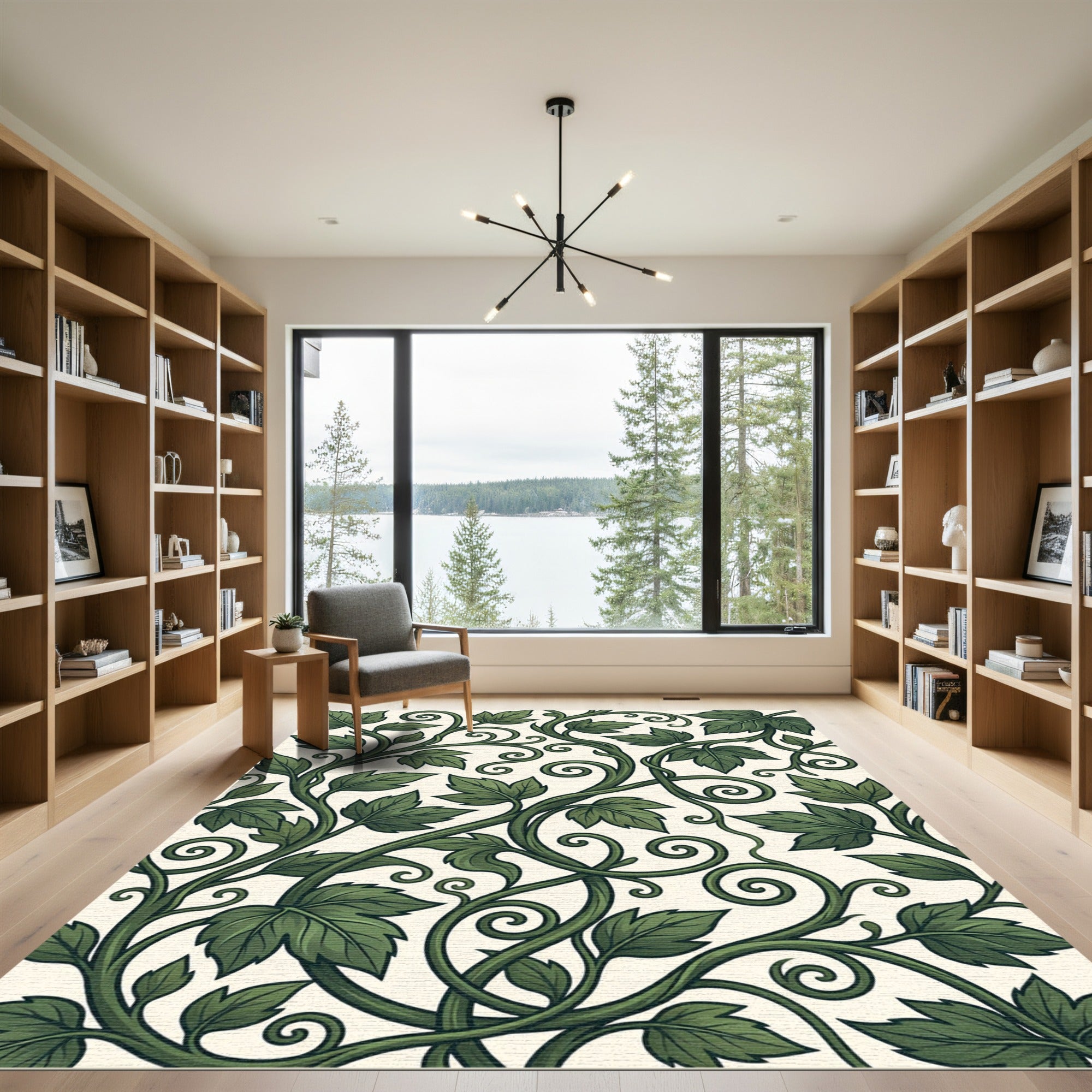 Lush Emerald Foliage Scrolling Vine Tapestry Rug